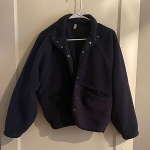 Free People Hit The Slopes Fleece Jacket, Size S in Navy